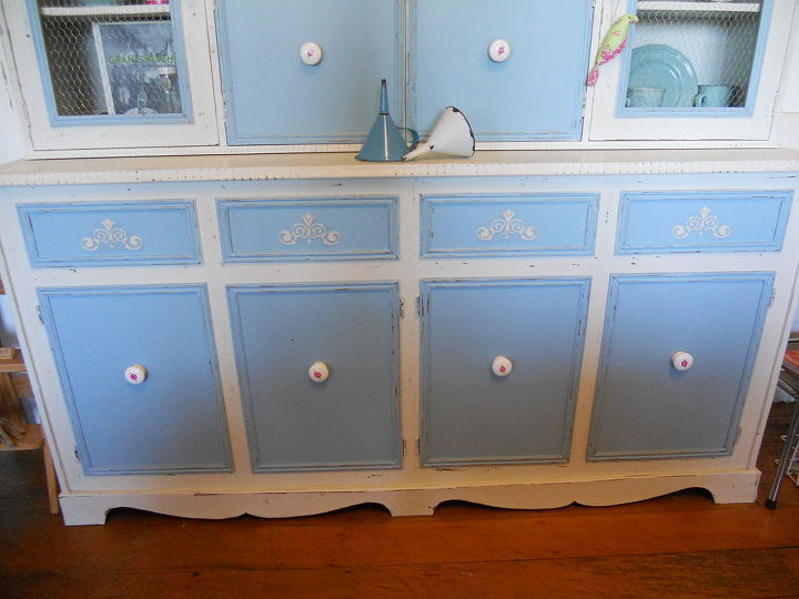 a tired old brown veneer hutch dresser to shabby chic delightful, painted furniture, shabby chic