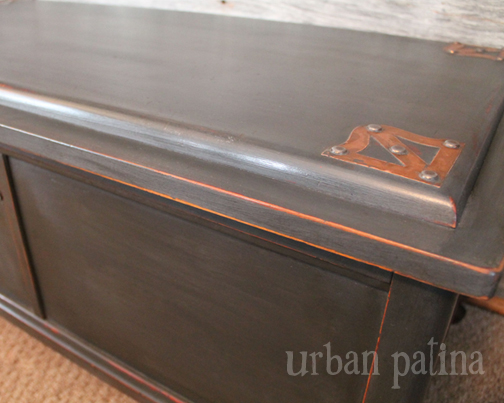 cedar trunk makeover, painted furniture, repurposing upcycling, Brass detailing on the top