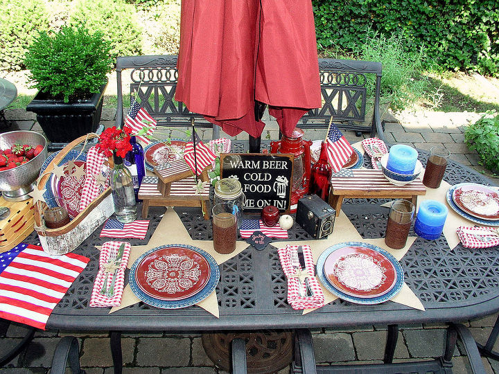4th of july tablescape, seasonal holiday decor, Tablescape set for five