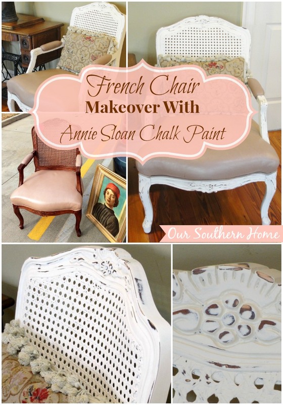 french country thrift store chair makeover, chalk paint, painted furniture, The leather is a champagne color It looks a bit different in my home than the photos show
