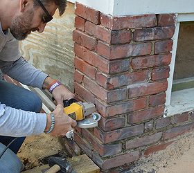 repointing brick a porch foundation repair, concrete masonry, curb appeal, home maintenance repairs, how to, To prep the brick I purchased a tuck pointing blade a fat diamond blade for my angle grinder I ran it through all the mortar joints to about a depth of or 5 8