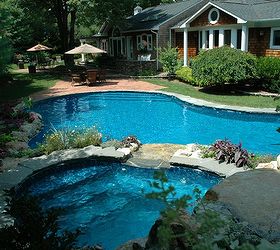 backyard retreat that is in keeping with natural surroundings, landscape, outdoor living, perennial, ponds water features, pool designs, spas, Beautiful lagoon like freeform pool and spa