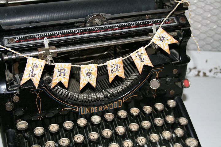 craft room sneak peek, craft rooms, organizing, mini create banner for my vintage typewriter