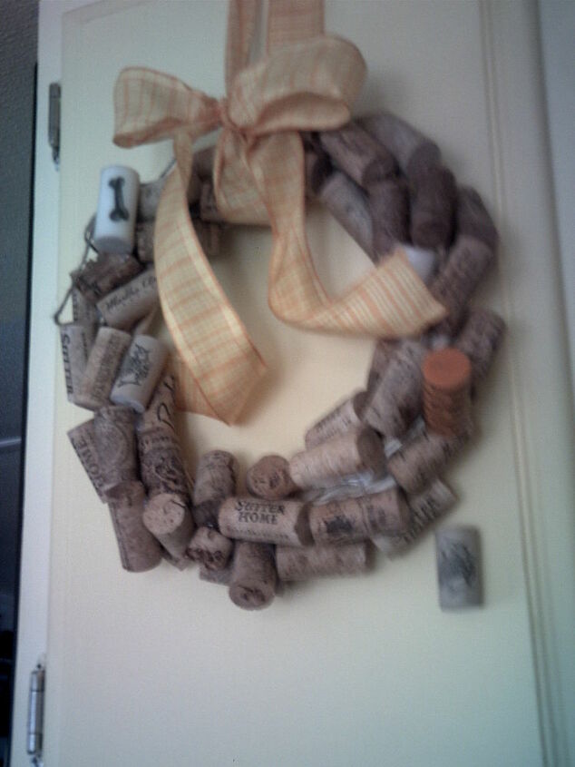 my old country memory kitchen, home decor, kitchen design, wreaths, I made 2 cork wreaths for 2 cabinet doors over the sink