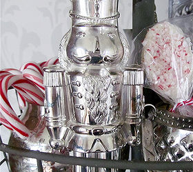 hot cocoa hot chocolate bar for christmas, christmas decorations, seasonal holiday decor, Silver plate nutcracker and white chocolate crushed candy cane dipped stirring spoons