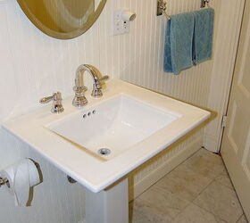 bathroom blues, bathroom ideas, home decor, New sink and mirror