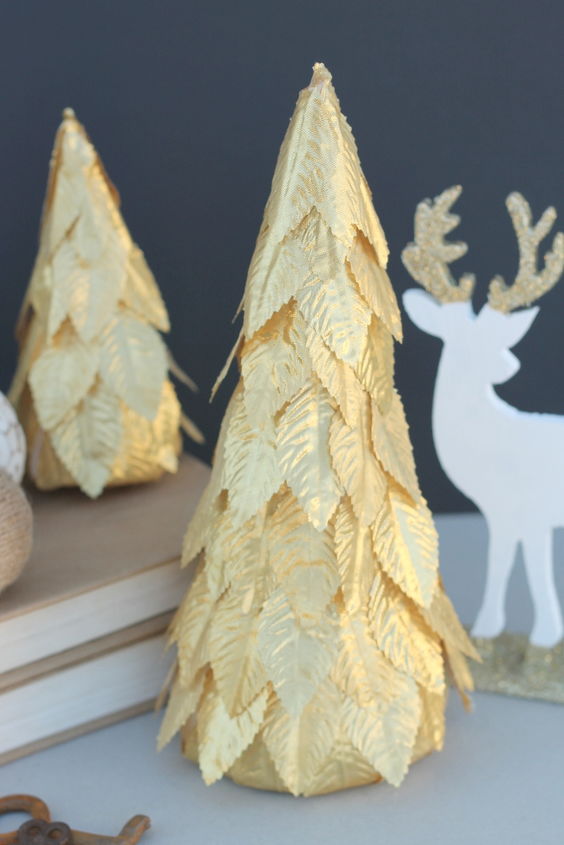diy gold leaf trees, crafts, seasonal holiday decor