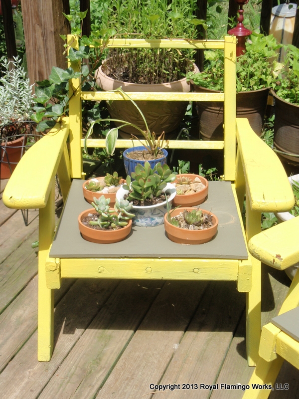 when is a chair not a chair, gardening, outdoor furniture, outdoor living, painted furniture, repurposing upcycling, succulents, This chair has ivy see upper left which is being encouraged to latch on and become one with the chair