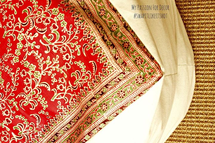 west elm inspired pouf using a vintage silk scarf, home decor, painted furniture, repurposing upcycling, reupholster