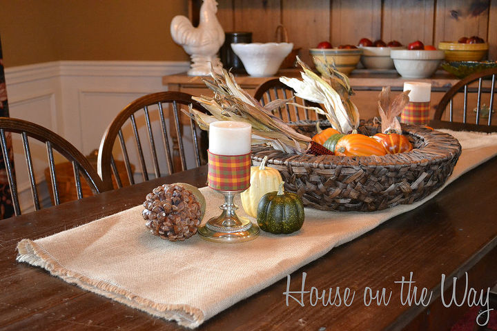 fall in love with your fall tabletops, seasonal holiday decor, Candles get a Fall treatment with some fall ribbon wrapped around them