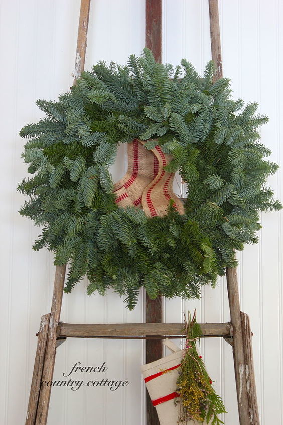 antique orchard ladder dressed for christmas, christmas decorations, repurposing upcycling, seasonal holiday decor, wreaths