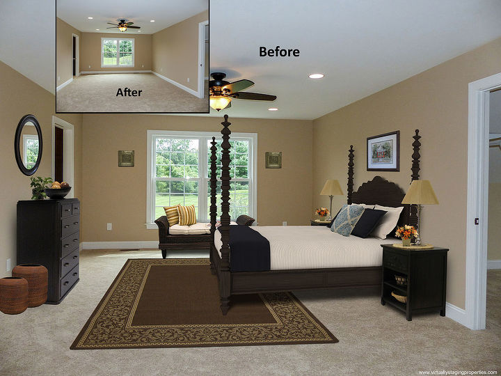 virtual staging before after bedroom photo of the week, bedroom ideas, home decor, Master bedroom virtual staging photo courtesy of VSP