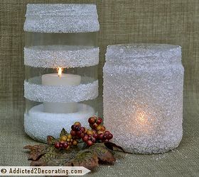snowy winter candleholders made with epsom salt, crafts, decoupage