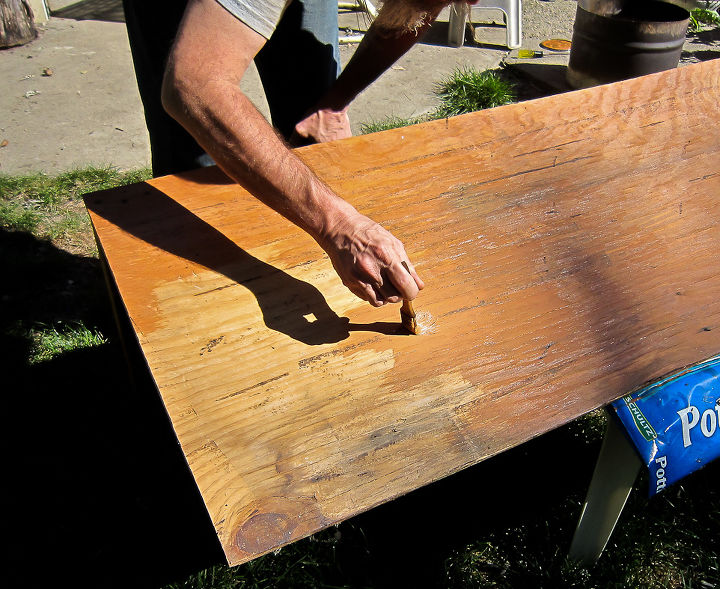 expanding a window sill with a two legged table, diy, how to, windows, woodworking projects, Use a quality water repellent to protect the wood from water damage if plants leak