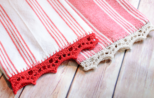 crochet edged tea towels, crafts