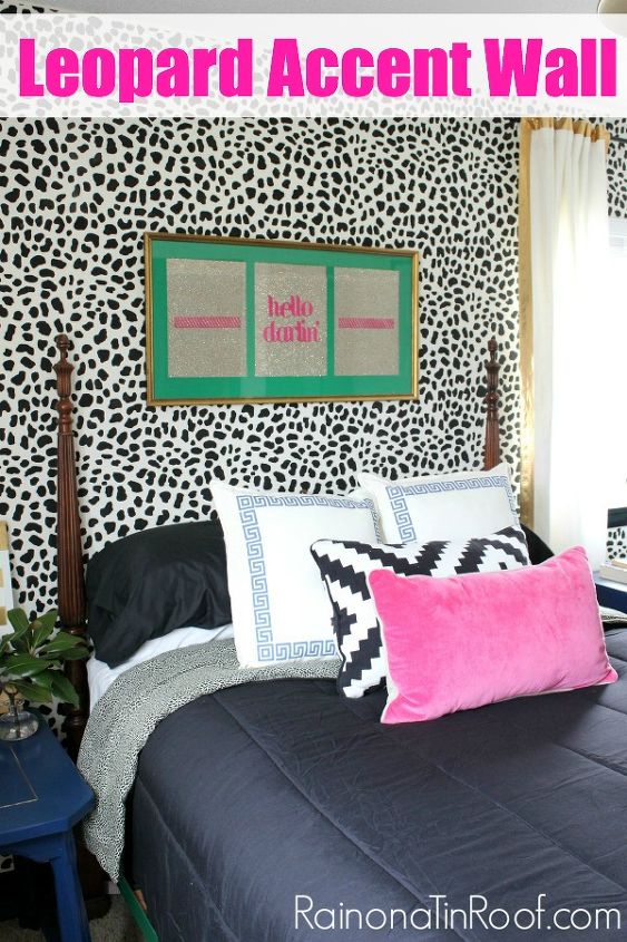stenciled leopard skin accent wall, bedroom ideas, home decor, painted furniture, wall decor