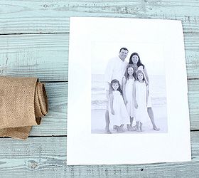 how to make a burlap mat for a picture, crafts, home decor, Trace frame onto board cut to fit center your picture on the board and mark remove the sticker and stick your picture to the board