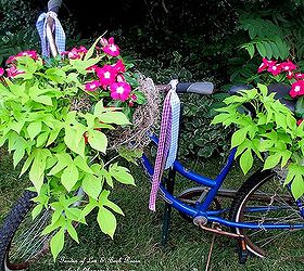 diy project my bicycle planter, gardening, repurposing upcycling, My bicycle planter complete with streamers