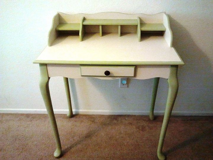 writing desk, chalk paint, painted furniture, Writing desk painted with homemade chalk paint in Olive Martini and Desert Fortress Valspar