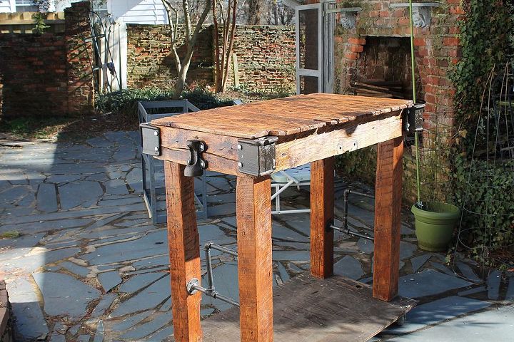 reclaimed factory carts, painted furniture, repurposing upcycling, woodworking projects, pub table height