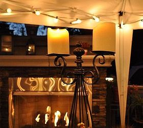 our outdoor kitchen deck and patio cover, fireplaces mantels, home improvement, outdoor living, patio, Fireplace is so cozy