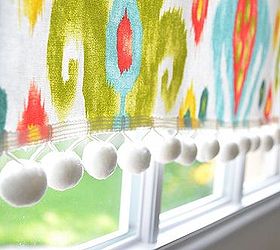ridiculously easy no sew blind, crafts, home decor, A row of pom pom trim to finish it off