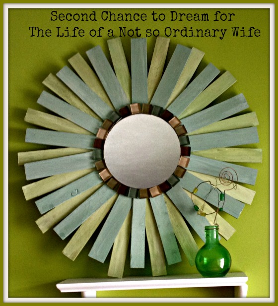 diy sunburst mirror tutorial, diy, how to, Here is my finished Sunburst Mirror made from shims and glass tiles
