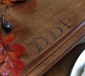 from thrift store cutting board to rustic monogrammed serving board, home decor, repurposing upcycling, I used a sharpie marker to create the monogram gave it a vintage look by sanding it and them finished it with stain