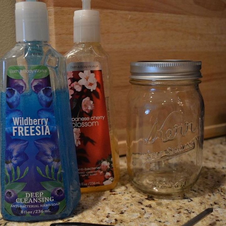 diy mason jar soap dispenser easy and cheap, bathroom ideas, cleaning tips, Use the pumps from your original soap dispensers for your mason jar You ll also need pliers a screwdriver and scissors for this project