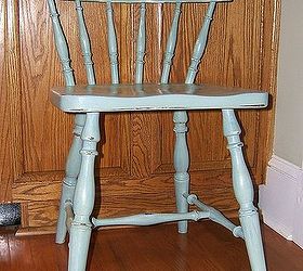 color washing chairs with chalk paint, chalk paint, painted furniture, The chair painted with Alaskan Tundra received a color wash of Duck Egg blue A wash is paint thinned with water