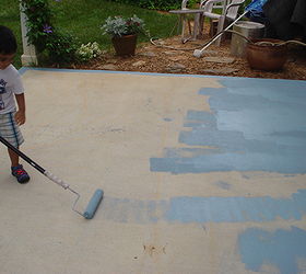 diy painting concrete patio aqua, concrete masonry, diy, painting, patio, My little helper