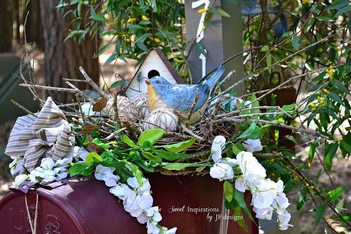 a new spring nest on our mailbox some jute eggs, crafts, seasonal holiday decor
