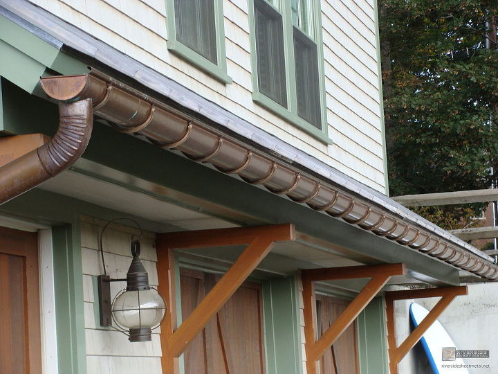 lead coated copper roof panels and copper gutter, curb appeal, roofing, wall decor