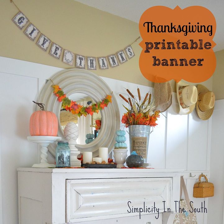 a fall display and a free printable thanksgiving banner, crafts, seasonal holiday decor, thanksgiving decorations