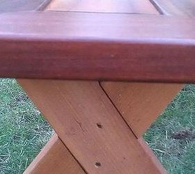 picnic table, diy, how to, painted furniture, woodworking projects, Two 1 1 4 exterior screws a tight dado and some gorilla glue hold the bench legs together