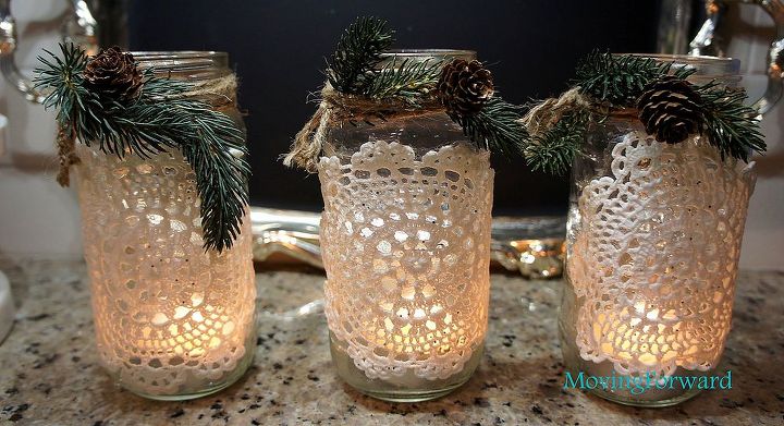 doily lanterns, crafts, decoupage, Dressed up for Christmas