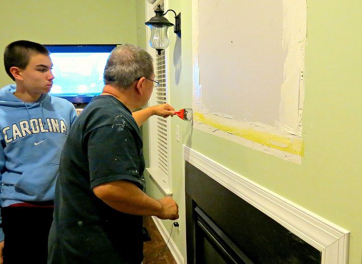 building a fireplace mantel after closing a tv niche above fireplace, Taping and mudding