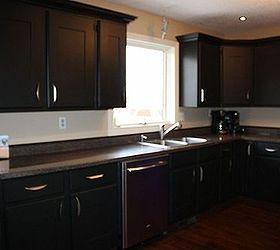 my kitchen makeover, diy, home decor, kitchen design, I tried a million different backspalshes and couldn t find one that worked with the black of my cabinets and the browns in the counter tops Any suggestions