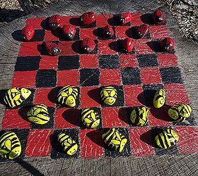 anyone for a game of checkers, outdoor living, Ladybugs made up the other set of game pieces