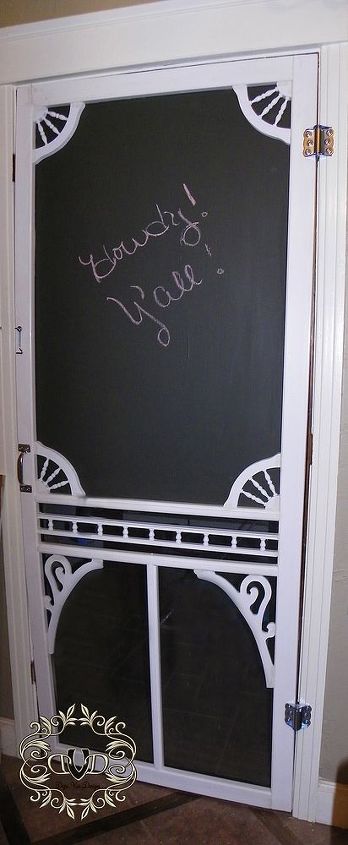 out of necessity i put a screen door on my laundry room out of ugliness i, chalkboard paint, crafts, doors, Top part of the screen door is a chalkboard while still keeping the ventilation at the bottom