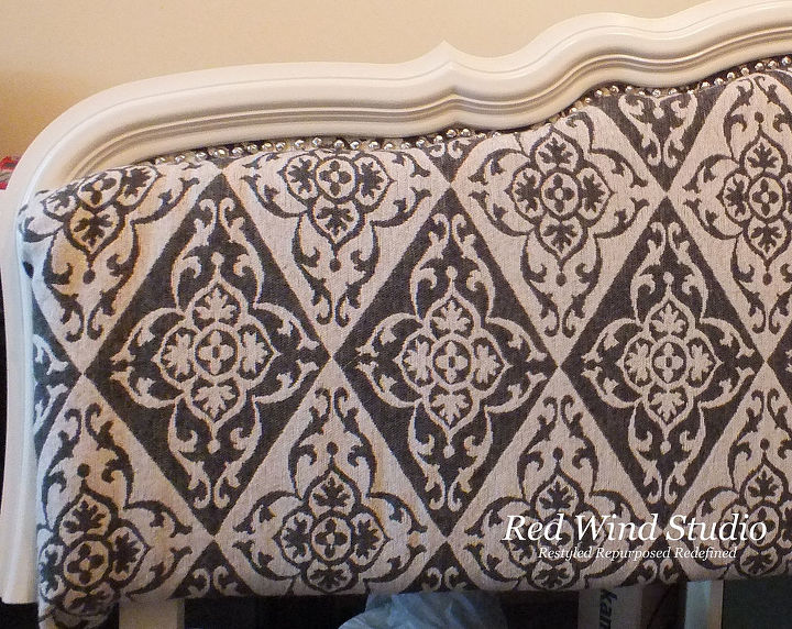 do i know what i am doing absolutely not but i am going try any ways, painted furniture, repurposing upcycling, reupholster, So I completed the headboard and it was shipped down to the US to reside in a girl s bedroom It was a difficult job and even the trip to its new owner was not a smooth one as it was shipped just a couple days before Hurricane Sandy arrived along the eastern sea board so there was a very long delay for it to reach its new home which thank goodness was not damaged in the storm and the family was fine