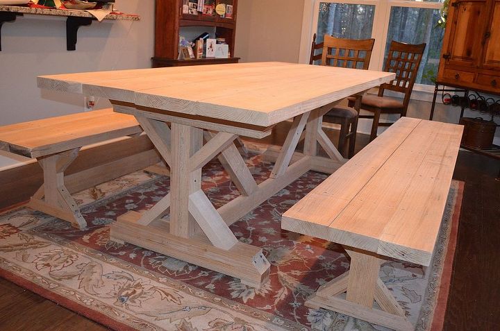 farmhouse table and matching benches, diy, painted furniture, woodworking projects