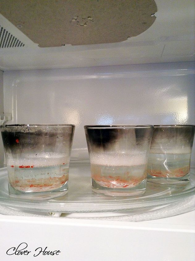 clean and re purpose candle holders, cleaning tips, repurposing upcycling, Heat the water soap mixture in the microwave