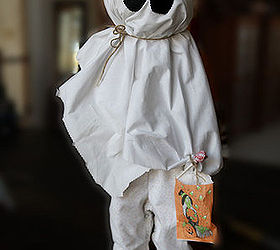 diy halloween ghosts using recycled clothes, crafts, halloween decorations, seasonal holiday decor, Wood Form Halloween Ghost Outgrown clothes version