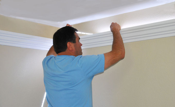 how to install foam crown molding and led lighting, lighting, wall decor, woodworking projects