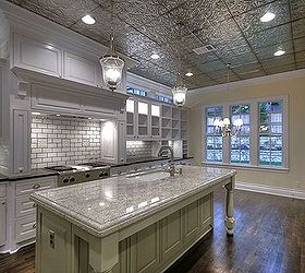how to cover ugly popcorn ceilings or drywall, Tin ceilings are a great way to brighten up a kitchen