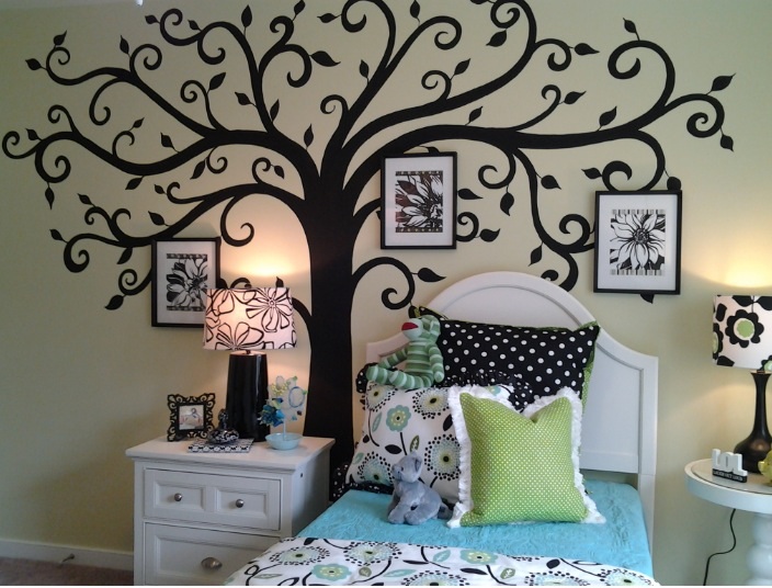this is an example of one of my tree decals with flowers, home decor, wall decor, Tree I painted for Terri Kemp Interiors and now available as a decal