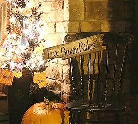 festive fall and spooky halloween front porch decor, crafts, halloween decorations, porches, seasonal holiday decor, wreaths, Spooky Halloween Tree and Witch s Chair