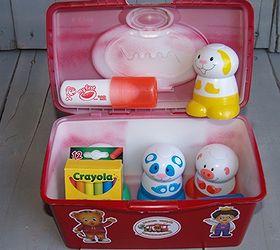 another upcycle of plastic container, repurposing upcycling, My grandson loves Daniel Tiger and I found a way to use a Huggies Wipes container with Daniel Tiger stickers to get organized