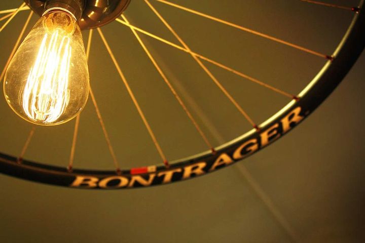 repurposed upcycled bicycle rim pendant hanging light, lighting, repurposing upcycling, I love the original graphics around the rim